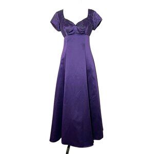 Morgan & Co Purple Formal Evening Gown Maxi Dress Bow Back Beaded Bodice S/M